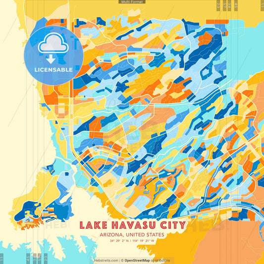 Lake Havasu City, Arizona, United States blue and orange vector art map template