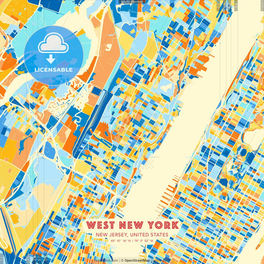 West New York, New Jersey, United States blue and orange vector art map template