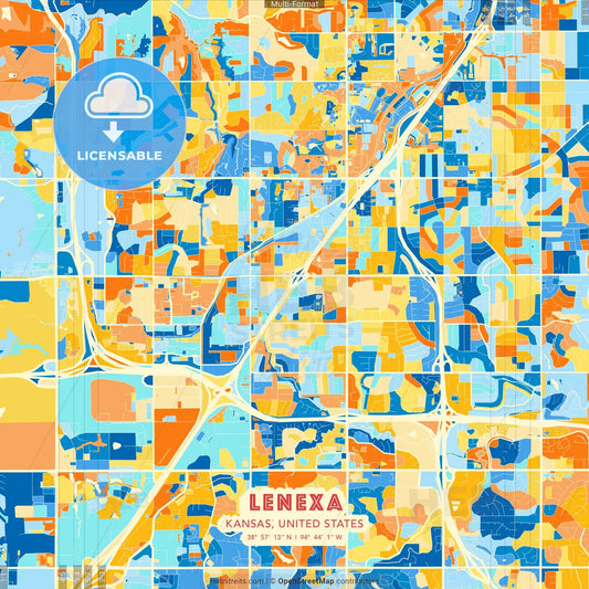 Lenexa, Kansas, United States blue and orange vector art map template