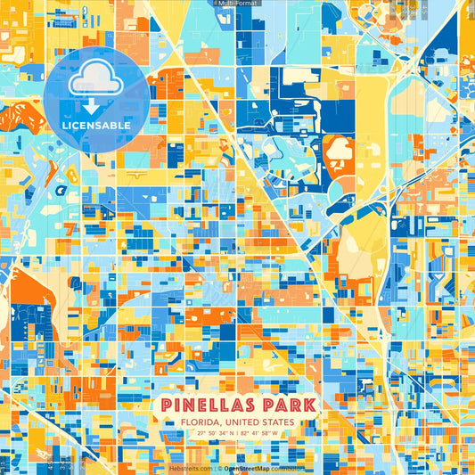 Pinellas Park, Florida, United States blue and orange vector art map template