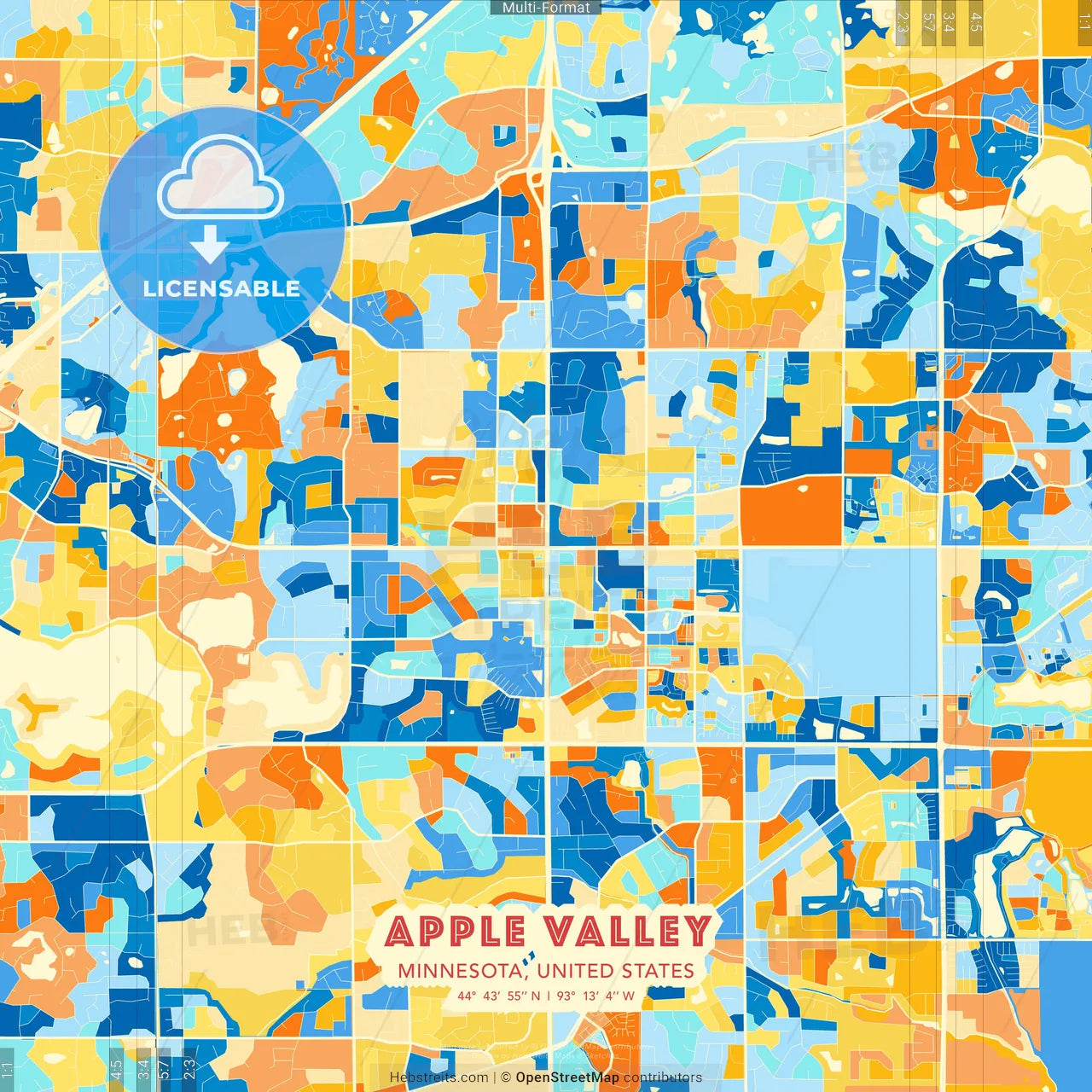 Apple Valley, Minnesota, United States blue and orange vector art map template