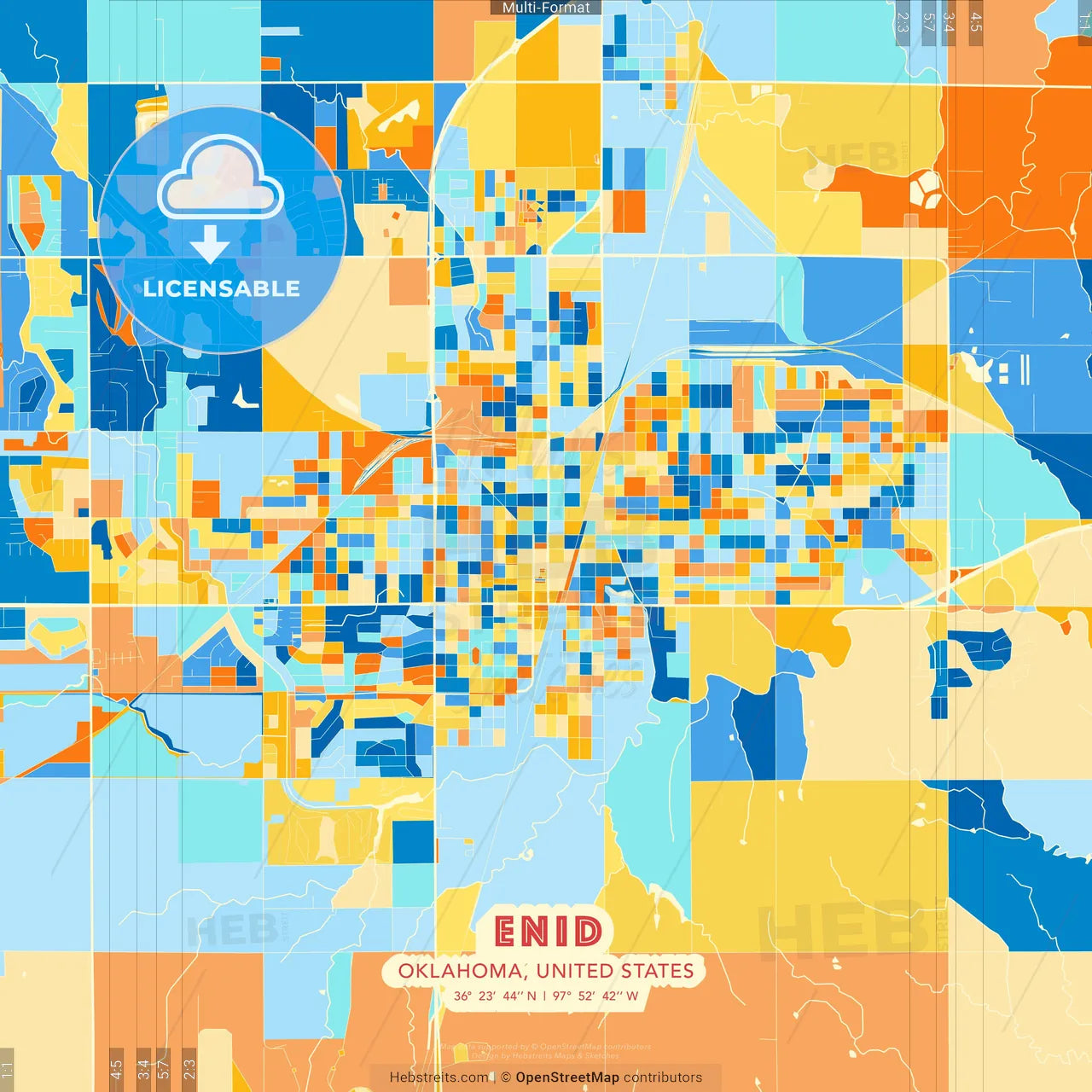 Enid, Oklahoma, United States blue and orange vector art map template