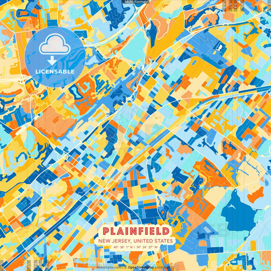 Plainfield, New Jersey, United States blue and orange vector art map template