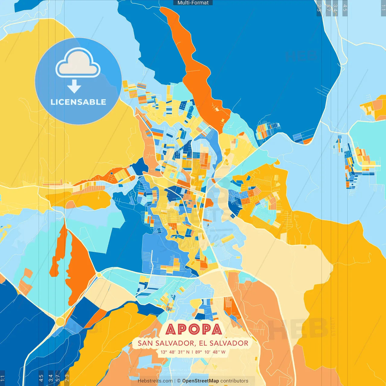 Apopa, San Salvador, El Salvador blue and orange vector art map template