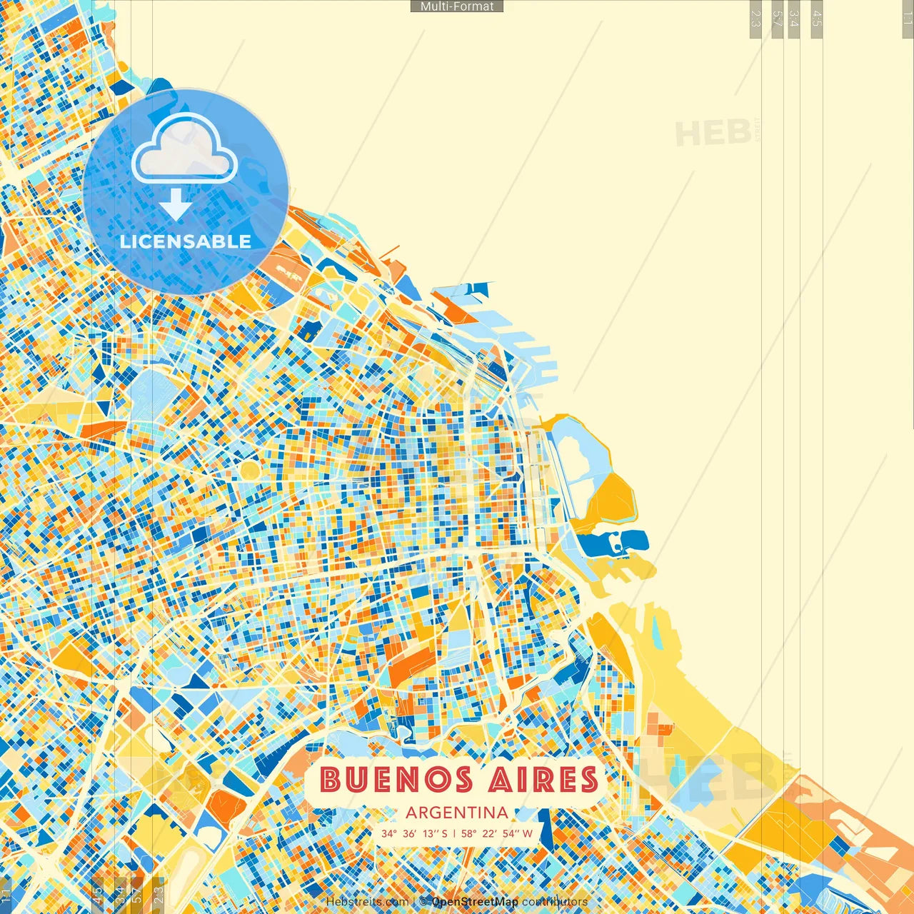 Buenos Aires, Argentina blue and orange vector art map template