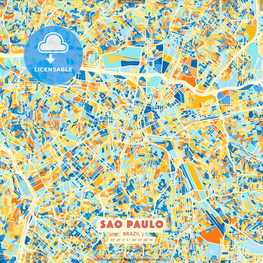 Sao Paulo, Brazil blue and orange vector art map template