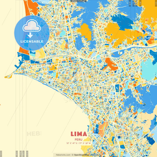 Lima, Peru blue and orange vector art map template