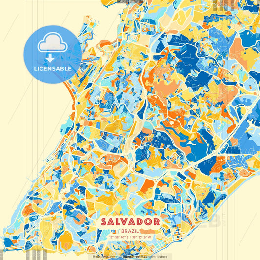 Salvador, Brazil blue and orange vector art map template