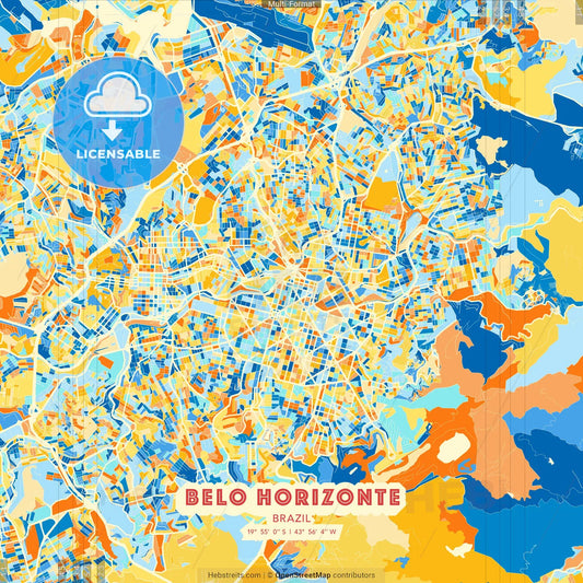 Belo Horizonte, Brazil blue and orange vector art map template