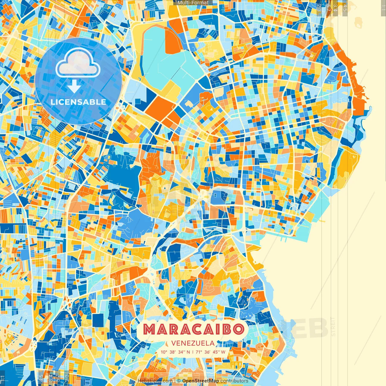 Maracaibo, Venezuela blue and orange vector art map template