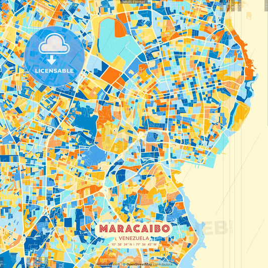 Maracaibo, Venezuela blue and orange vector art map template