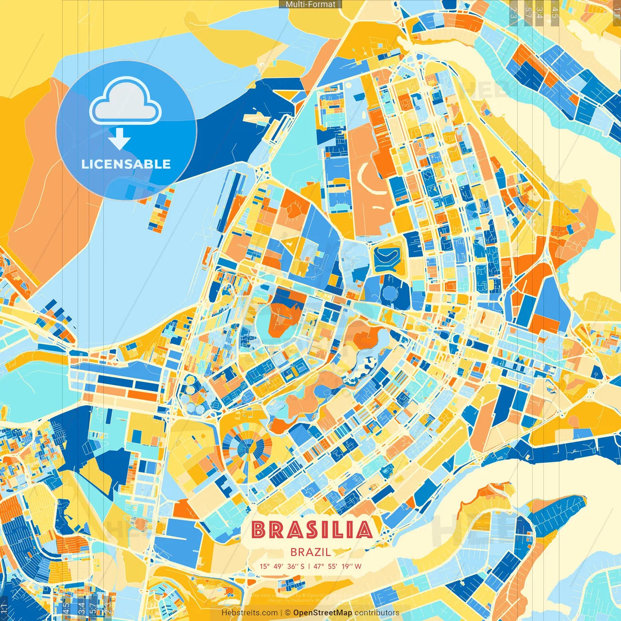 Brasilia, Brazil blue and orange vector art map template