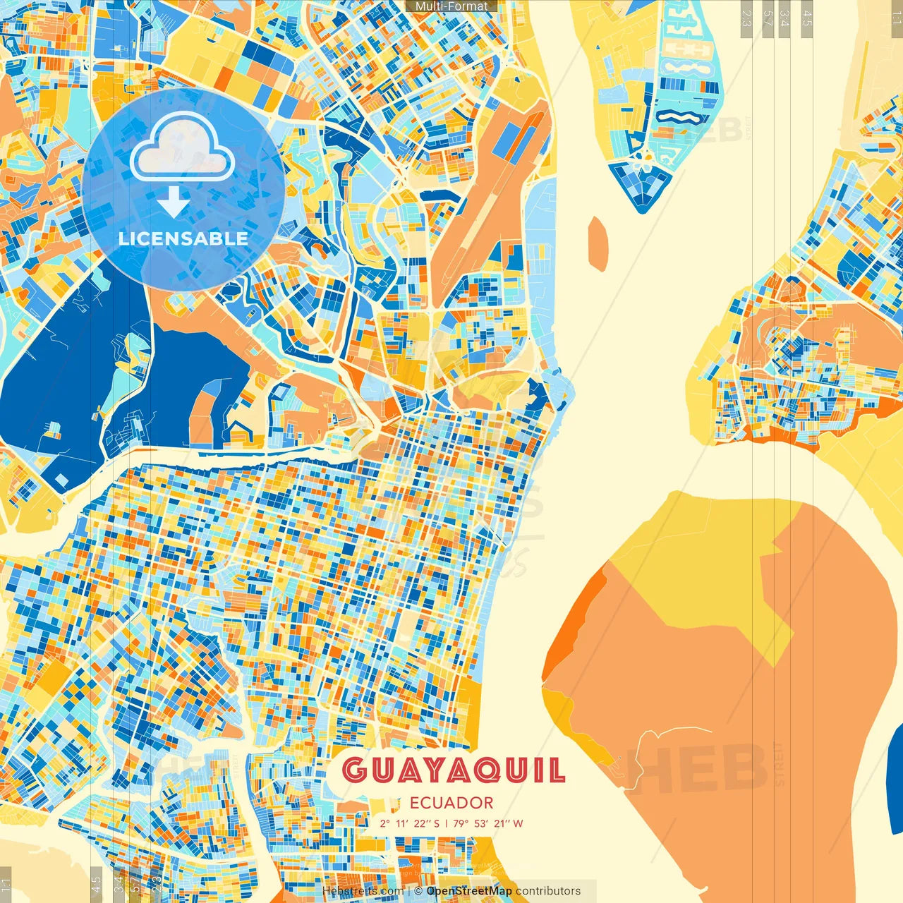 Guayaquil, Ecuador blue and orange vector art map template