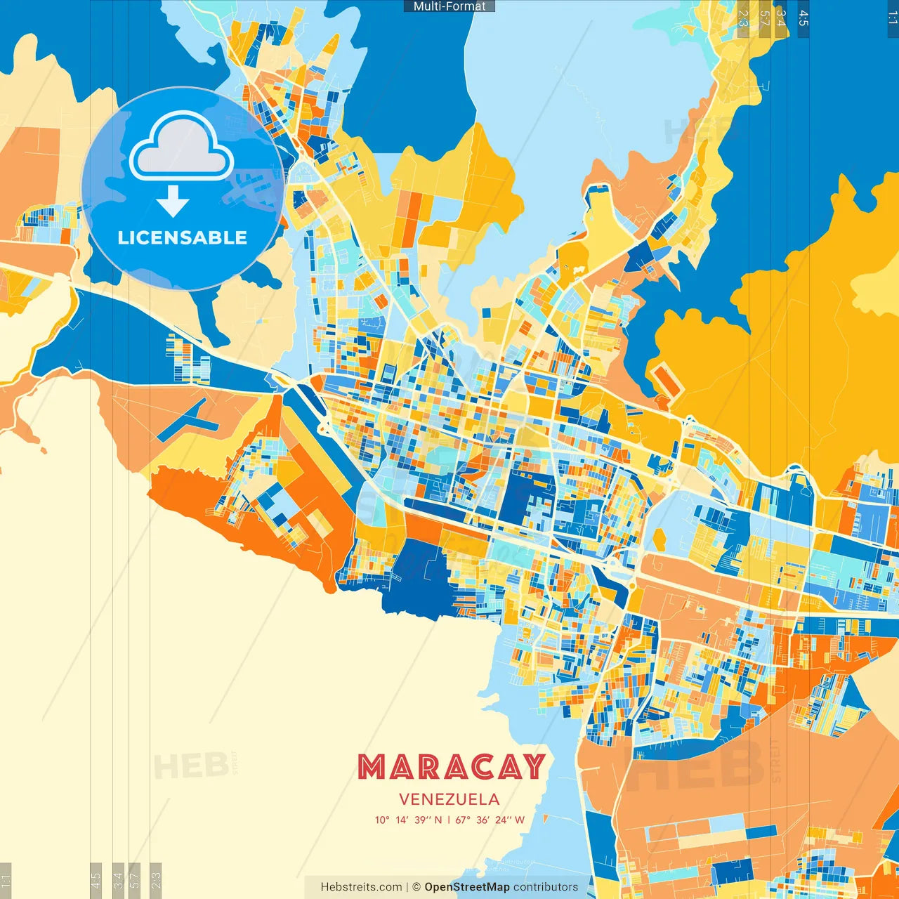 Maracay, Venezuela blue and orange vector art map template