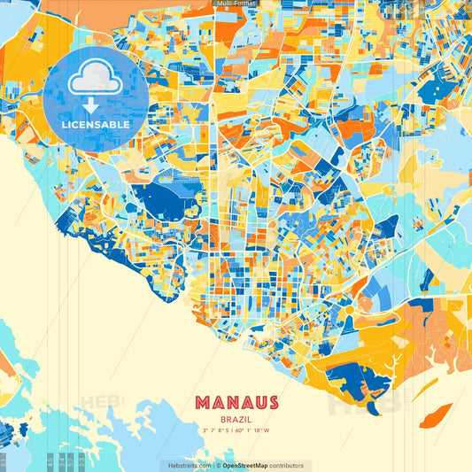 Manaus, Brazil blue and orange vector art map template