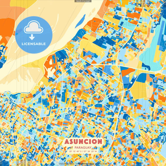 Asuncion, Paraguay blue and orange vector art map template
