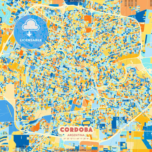 Cordoba, Argentina blue and orange vector art map template
