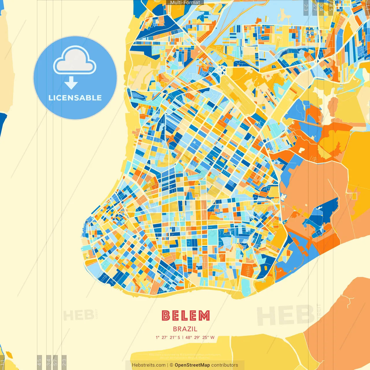 Belem, Brazil blue and orange vector art map template