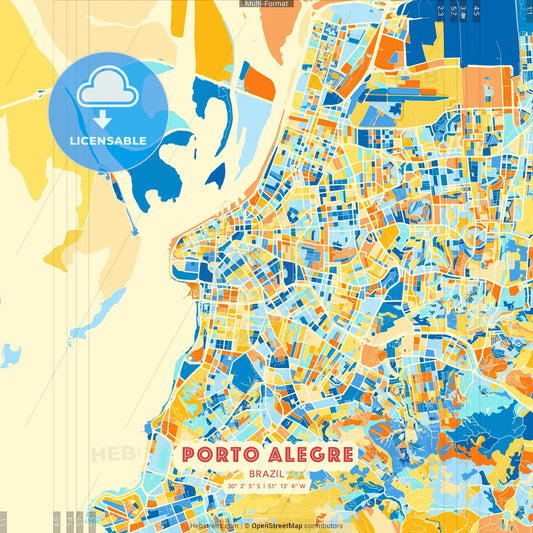 Porto Alegre, Brazil blue and orange vector art map template