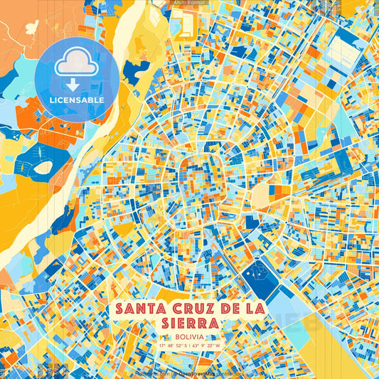 Santa Cruz de la Sierra, Bolivia blue and orange vector art map template
