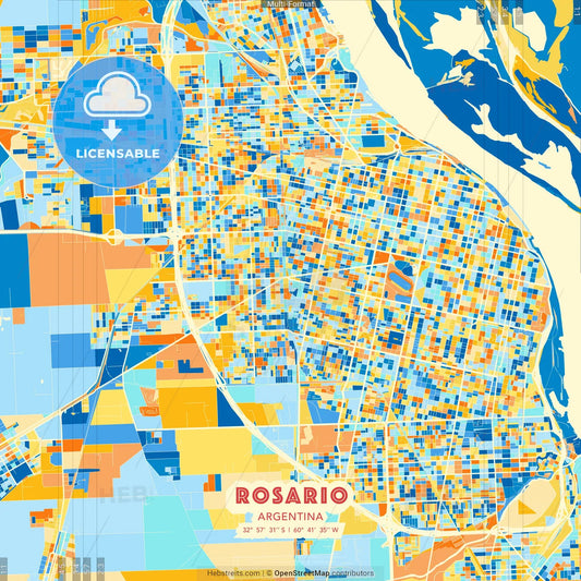 Rosario, Argentina blue and orange vector art map template