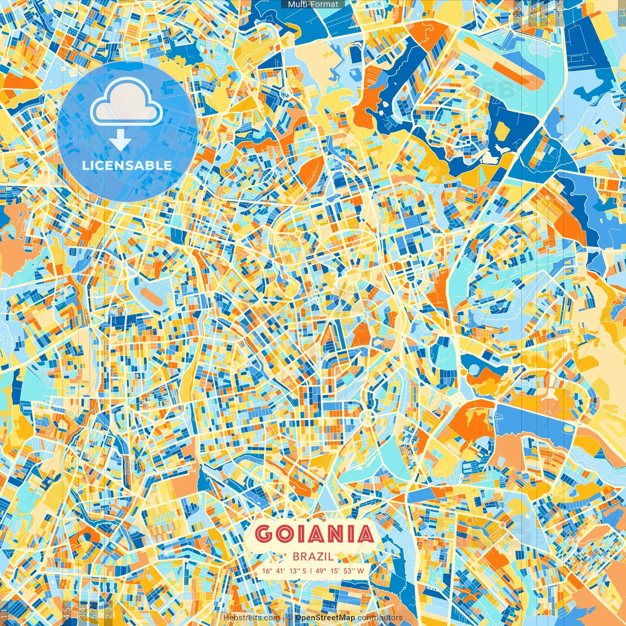 Goiania, Brazil blue and orange vector art map template