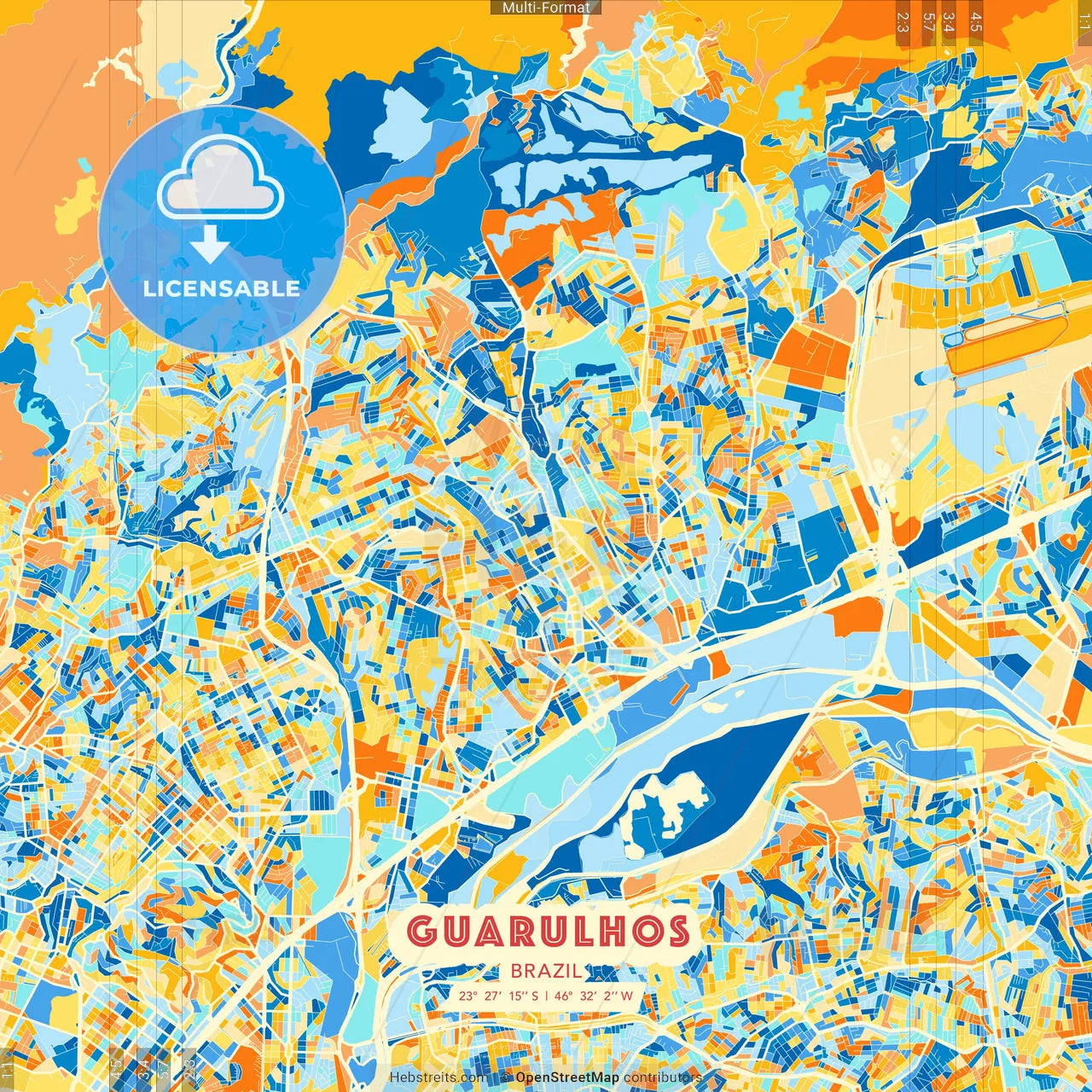 Guarulhos, Brazil blue and orange vector art map template