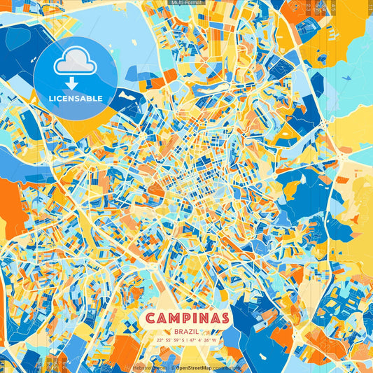 Campinas, Brazil blue and orange vector art map template