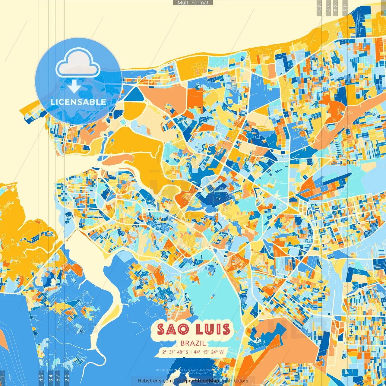 Sao Luis, Brazil blue and orange vector art map template