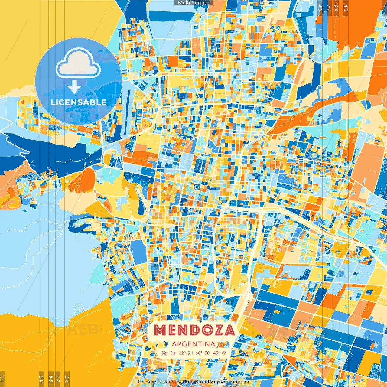Mendoza, Argentina blue and orange vector art map template