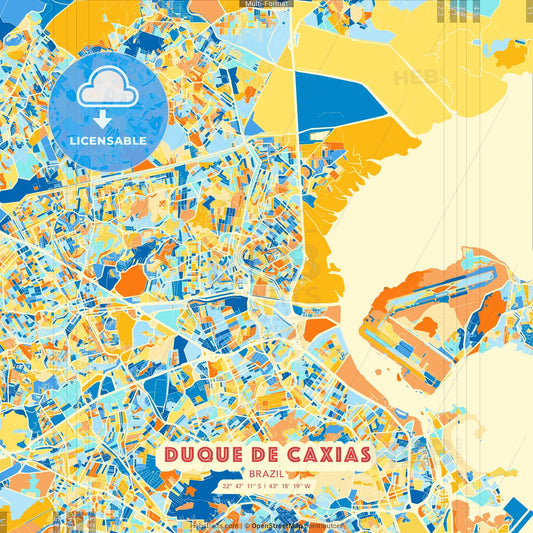 Duque de Caxias, Brazil blue and orange vector art map template