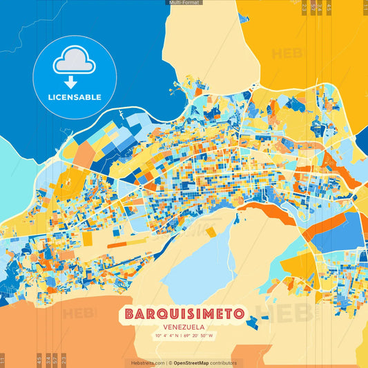 Barquisimeto, Venezuela blue and orange vector art map template