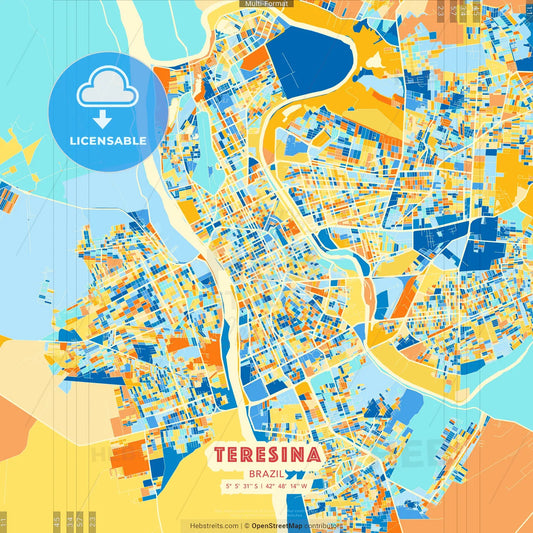 Teresina, Brazil blue and orange vector art map template