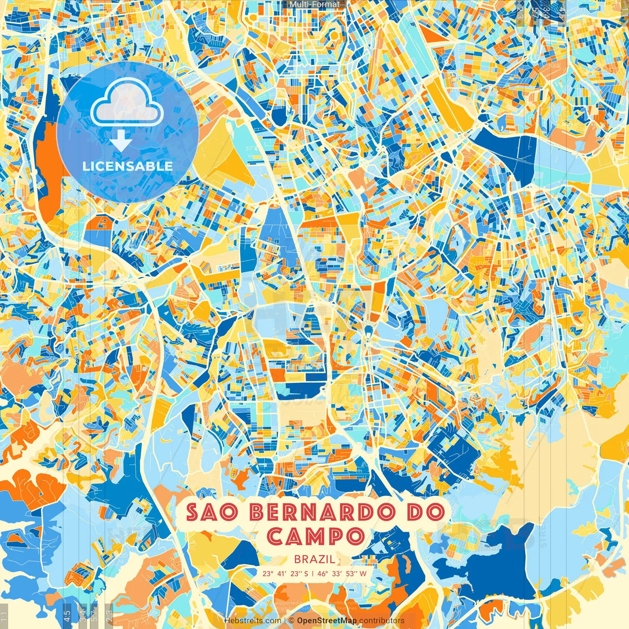 Sao Bernardo do Campo, Brazil blue and orange vector art map template