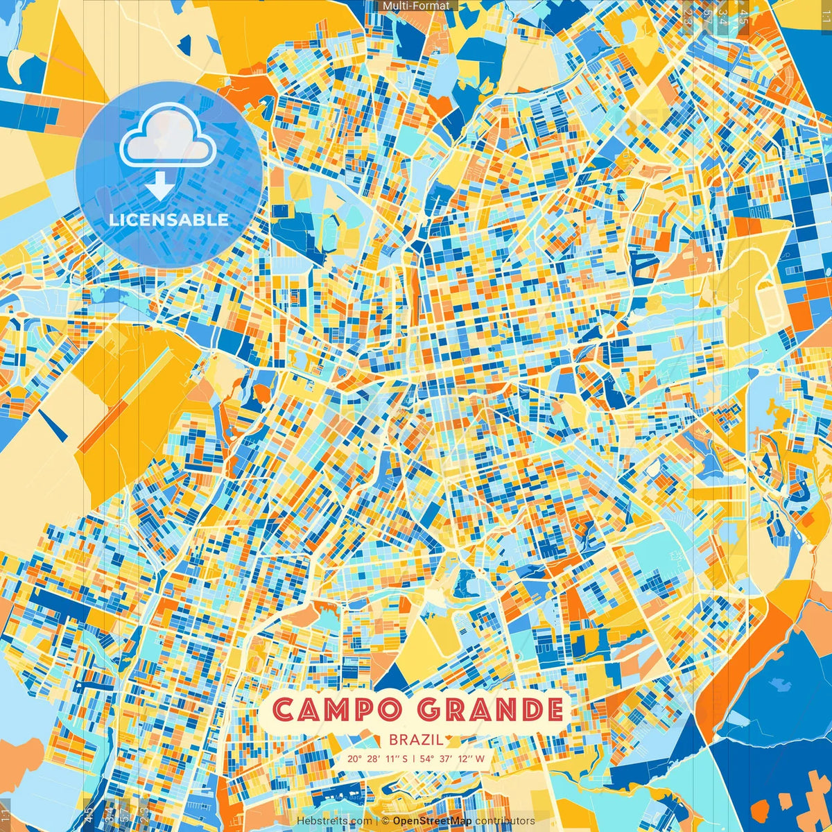 Campo Grande, Brazil blue and orange vector art map template