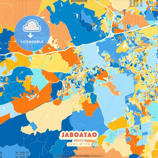 Jaboatao, Brazil blue and orange vector art map template