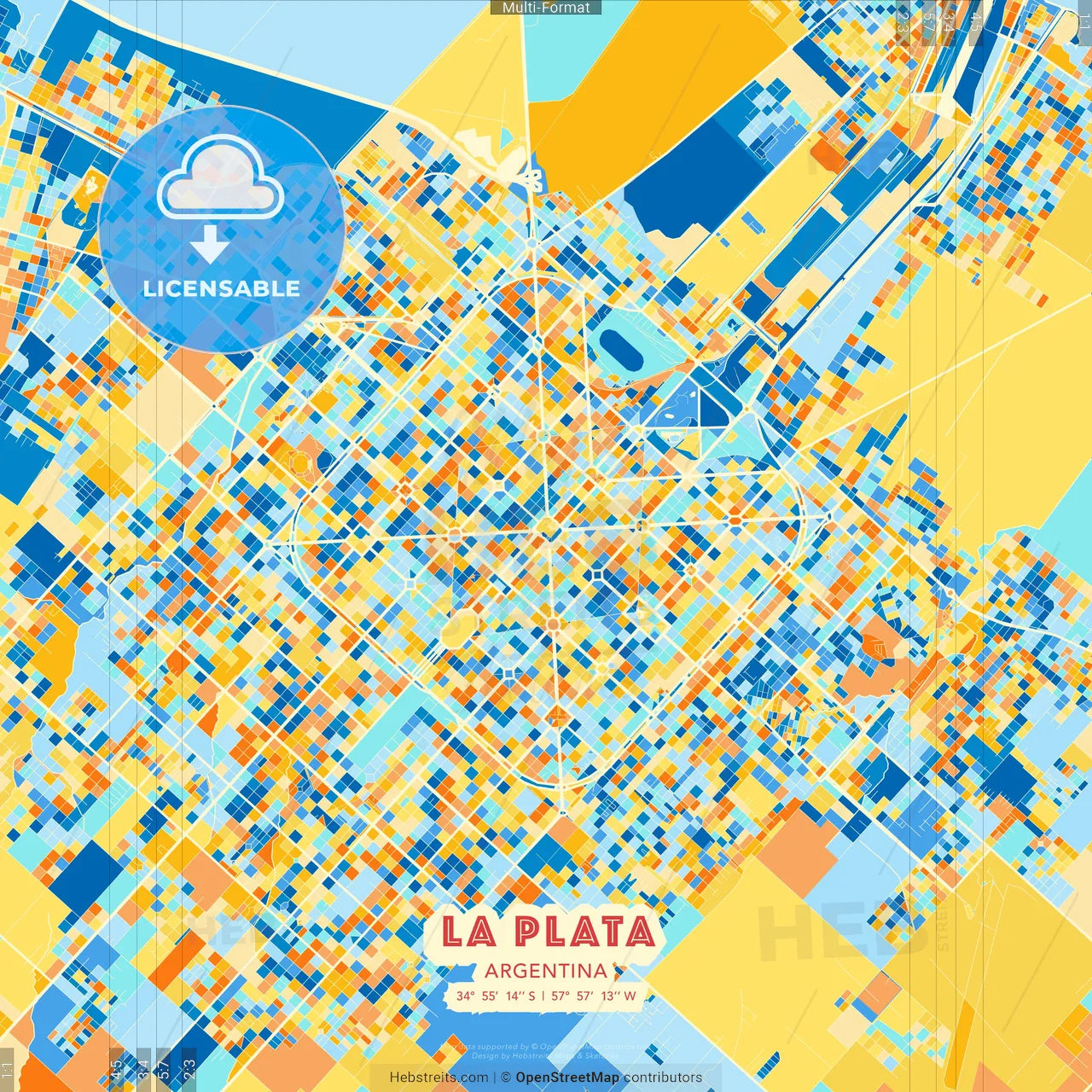 La Plata, Argentina blue and orange vector art map template