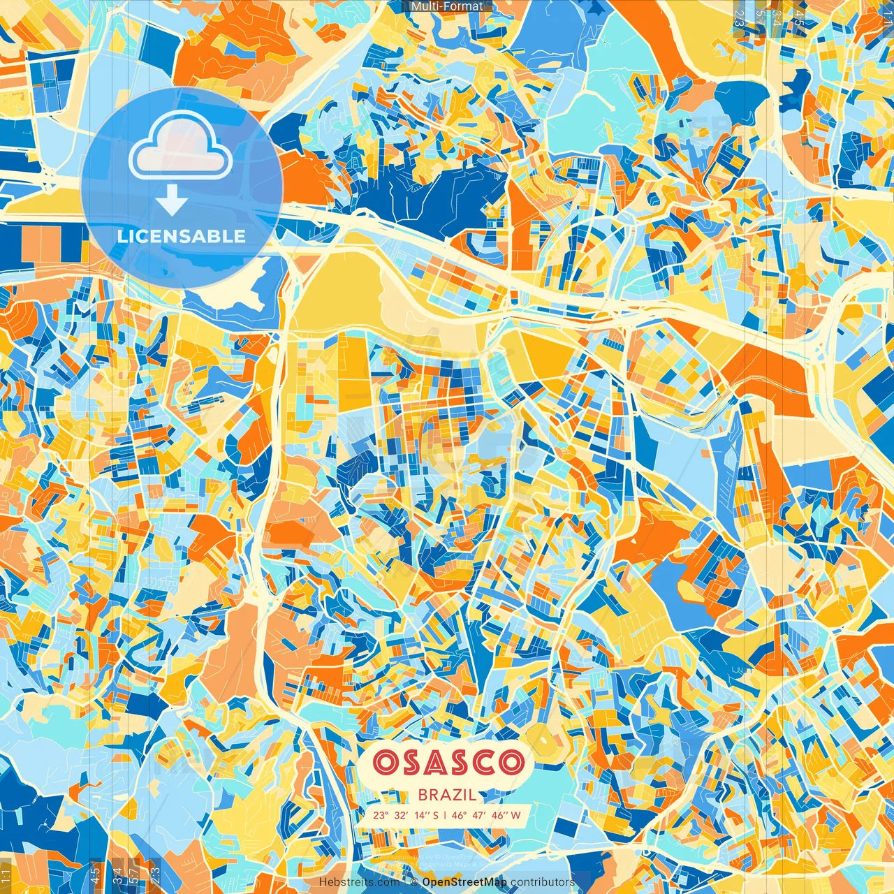 Osasco, Brazil blue and orange vector art map template
