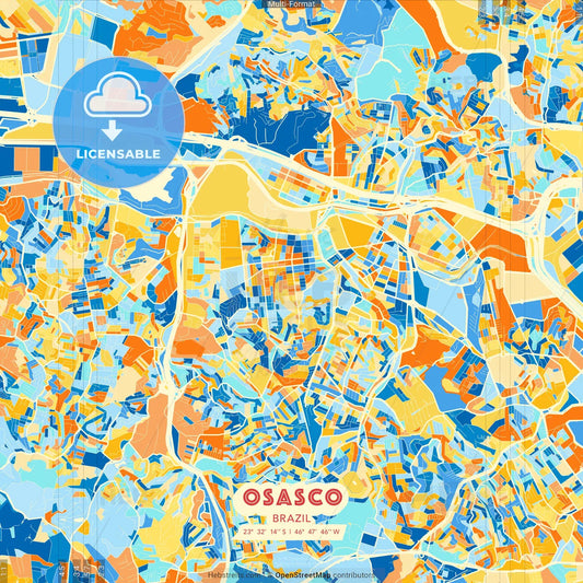 Osasco, Brazil blue and orange vector art map template
