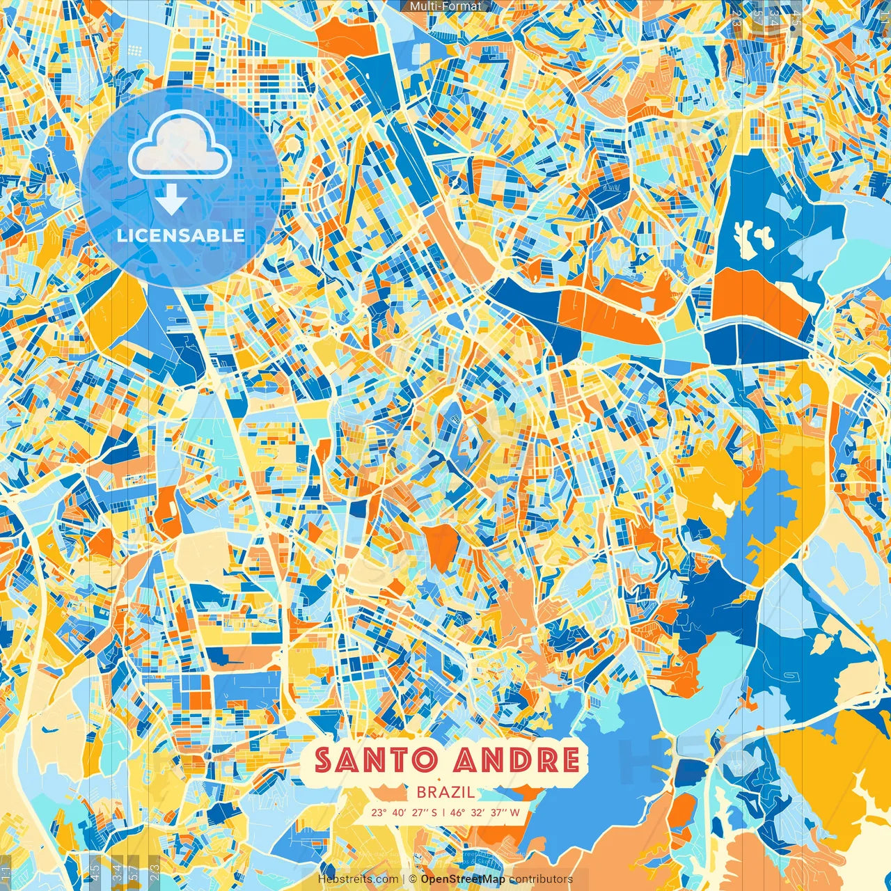 Santo Andre, Brazil blue and orange vector art map template