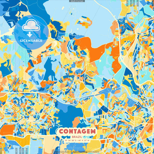 Contagem, Brazil blue and orange vector art map template