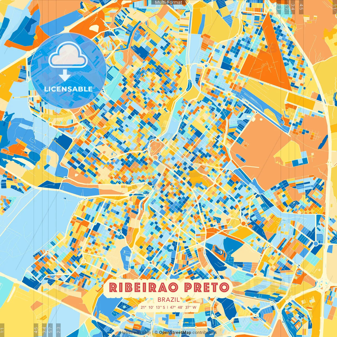 Ribeirao Preto, Brazil blue and orange vector art map template