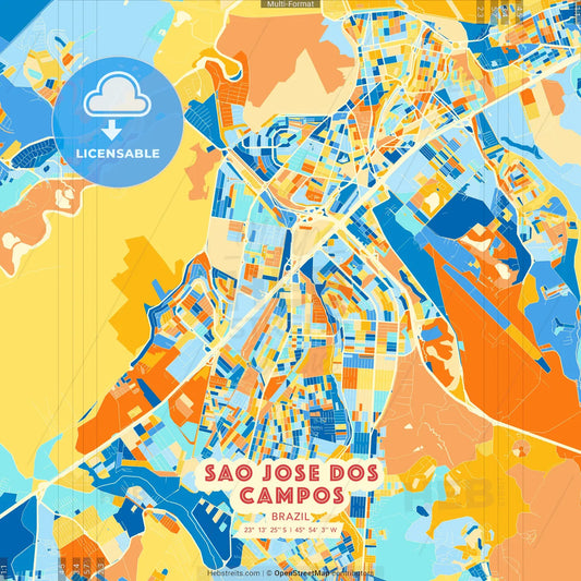 Sao Jose dos Campos, Brazil blue and orange vector art map template