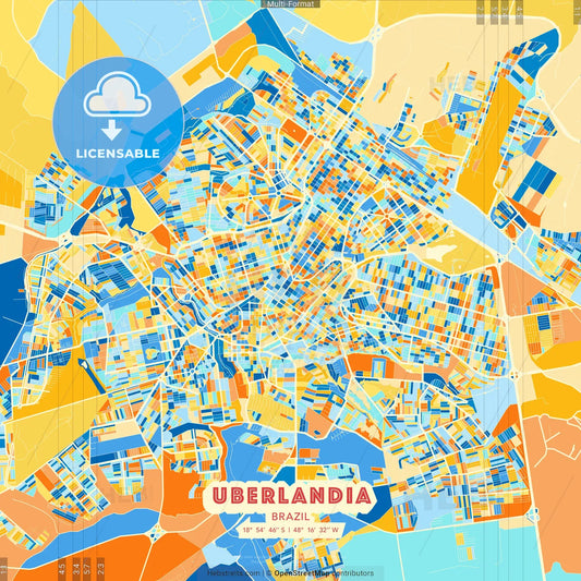 Uberlandia, Brazil blue and orange vector art map template