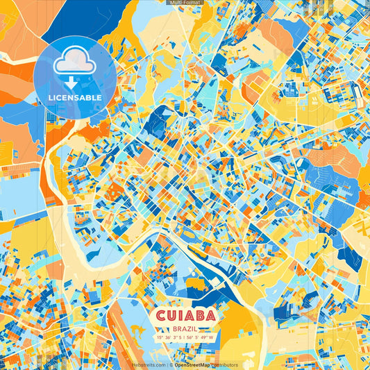 Cuiaba, Brazil blue and orange vector art map template