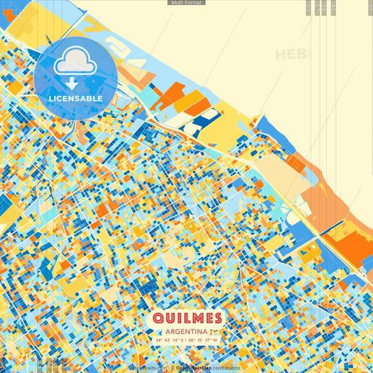 Quilmes, Argentina blue and orange vector art map template