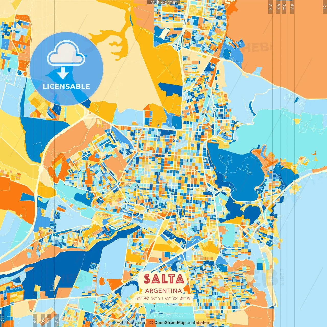 Salta, Argentina blue and orange vector art map template