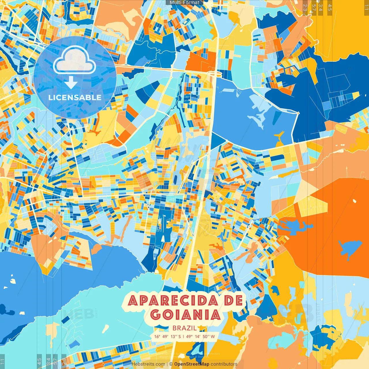 Aparecida de Goiania, Brazil blue and orange vector art map template
