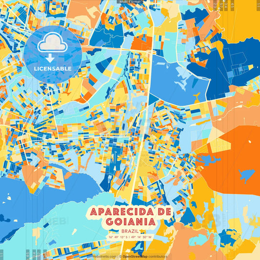 Aparecida de Goiania, Brazil blue and orange vector art map template