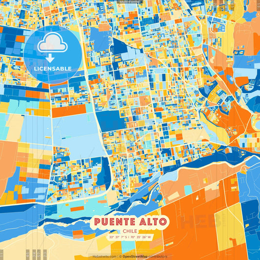 Puente Alto, Chile blue and orange vector art map template